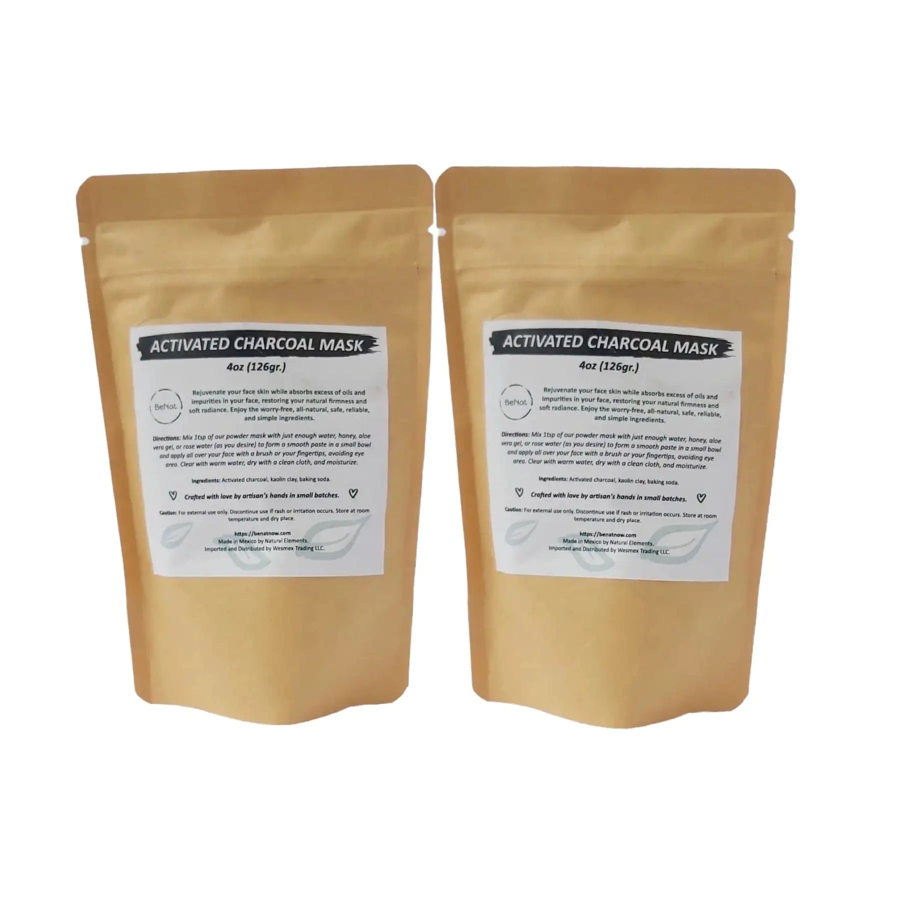 BeNat 2-pack Activated Charcoal Facial Mask