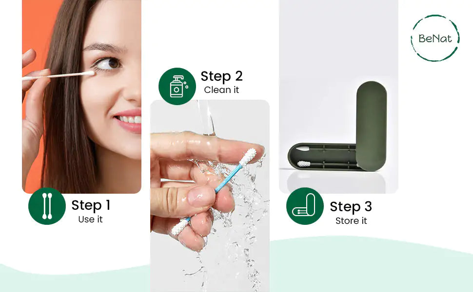 BeNat Reusable Silicone Cotton Swab -2 Pack
