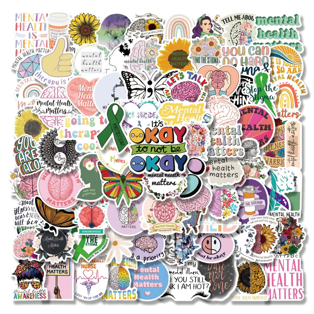 Pegatinas de concienciación sobre la salud mental, paquete de 100 unidades, juego 2