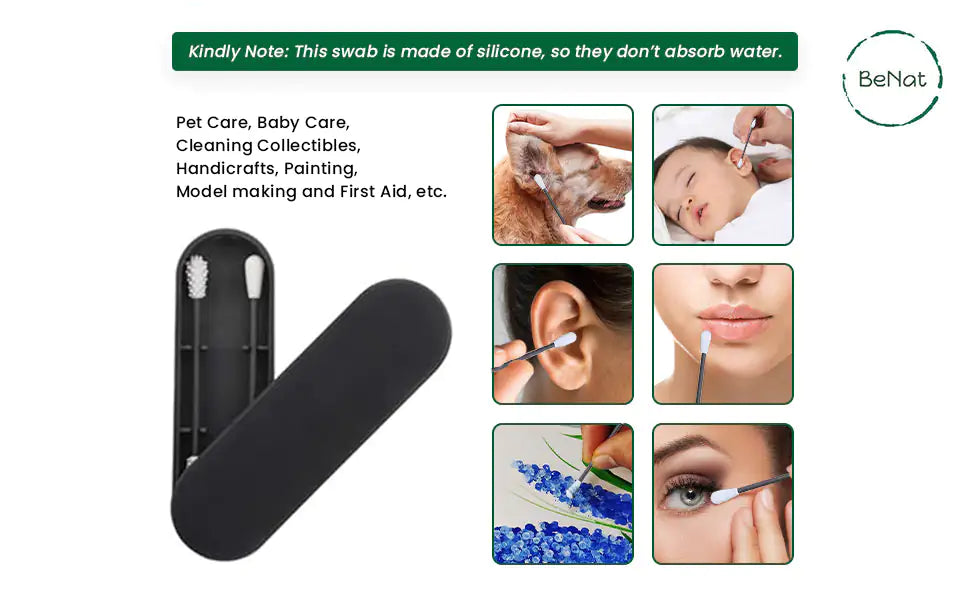 BeNat Reusable Silicone Cotton Swab -2 Pack