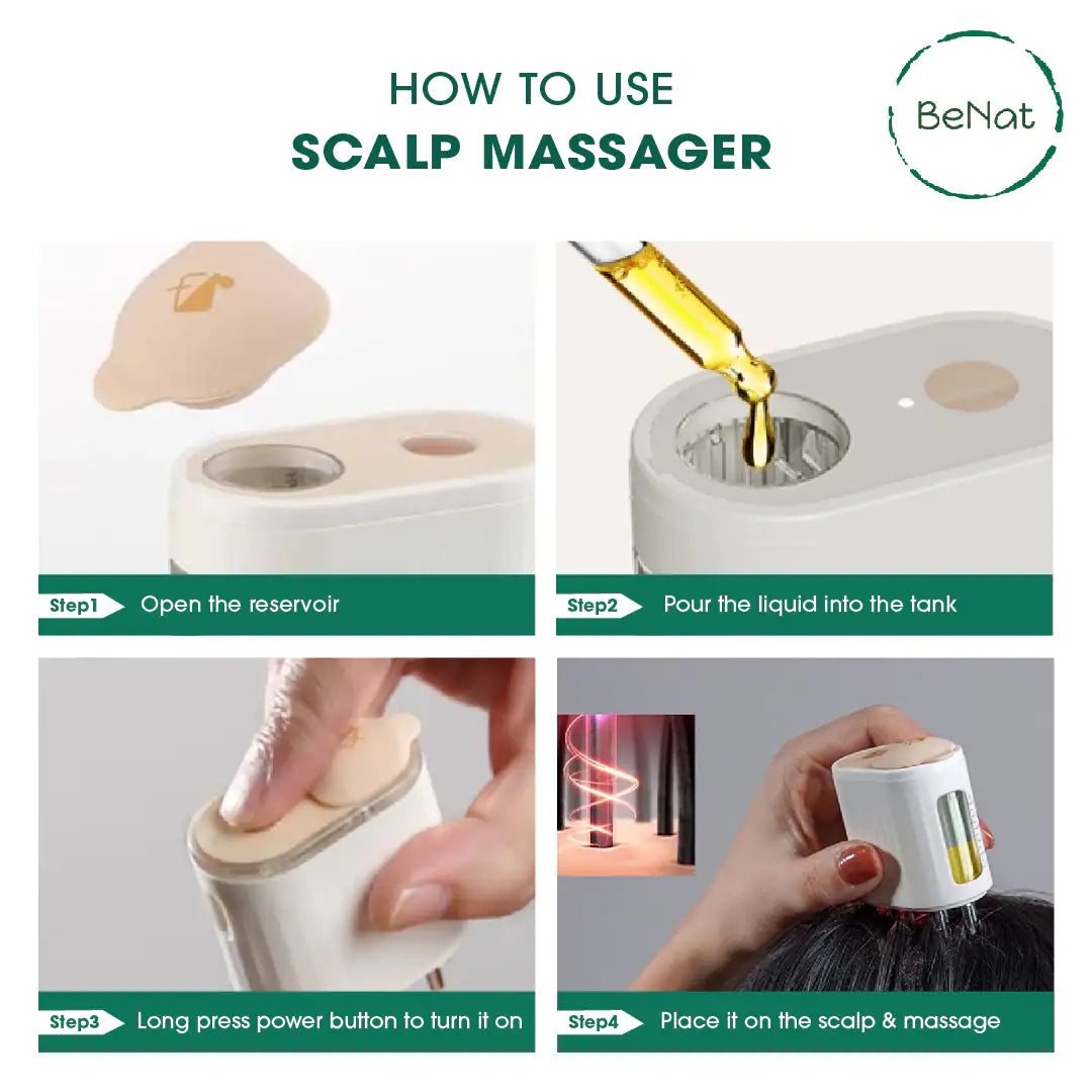 Applicateur d'Huile Électrique et Masseur Capillaire Vibrant 2 en 1 BeNat.