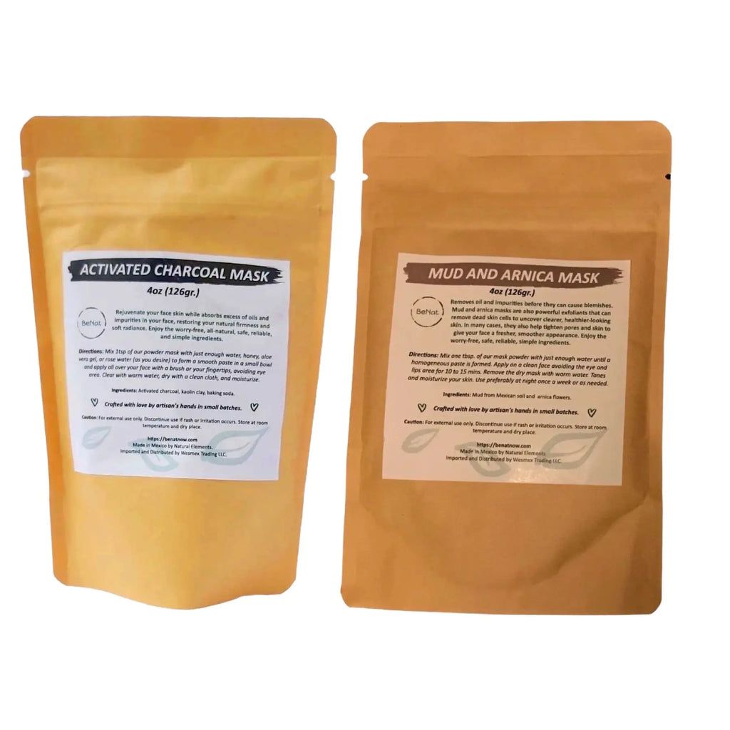 BeNat Activated Charcoal + Mud & Arnica Facial Masks Bundle